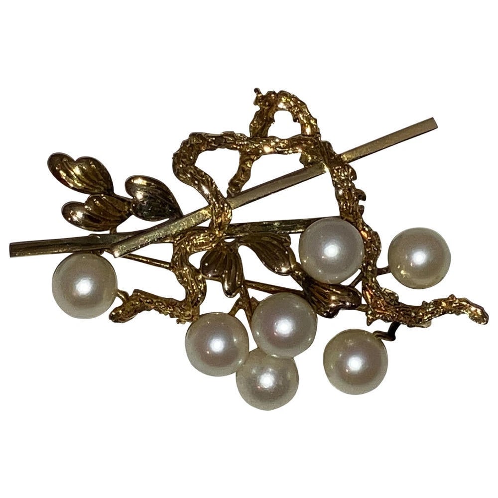14 Kt Gold Cultured Pearl Retro Brooch - 8