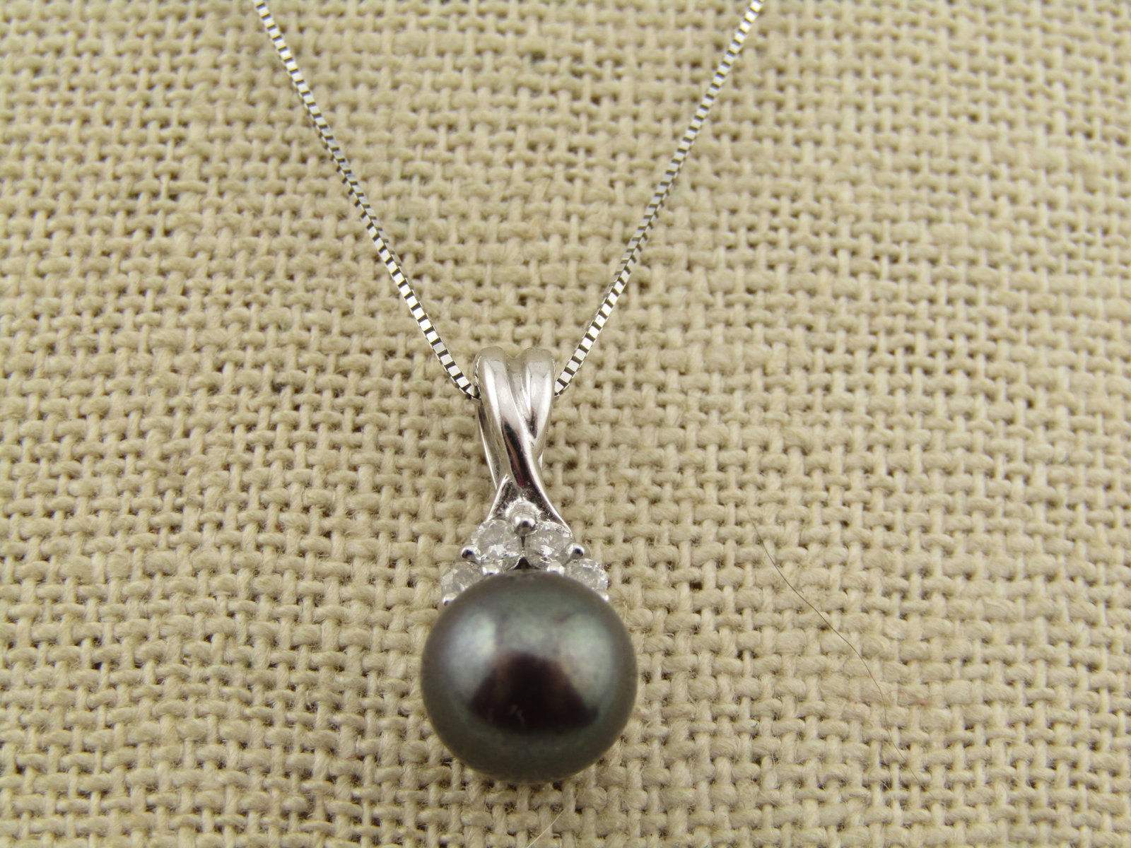 Vintage 14kt Tahitian Pearl Diamond Necklace, 18", 1980's-1990's - 2