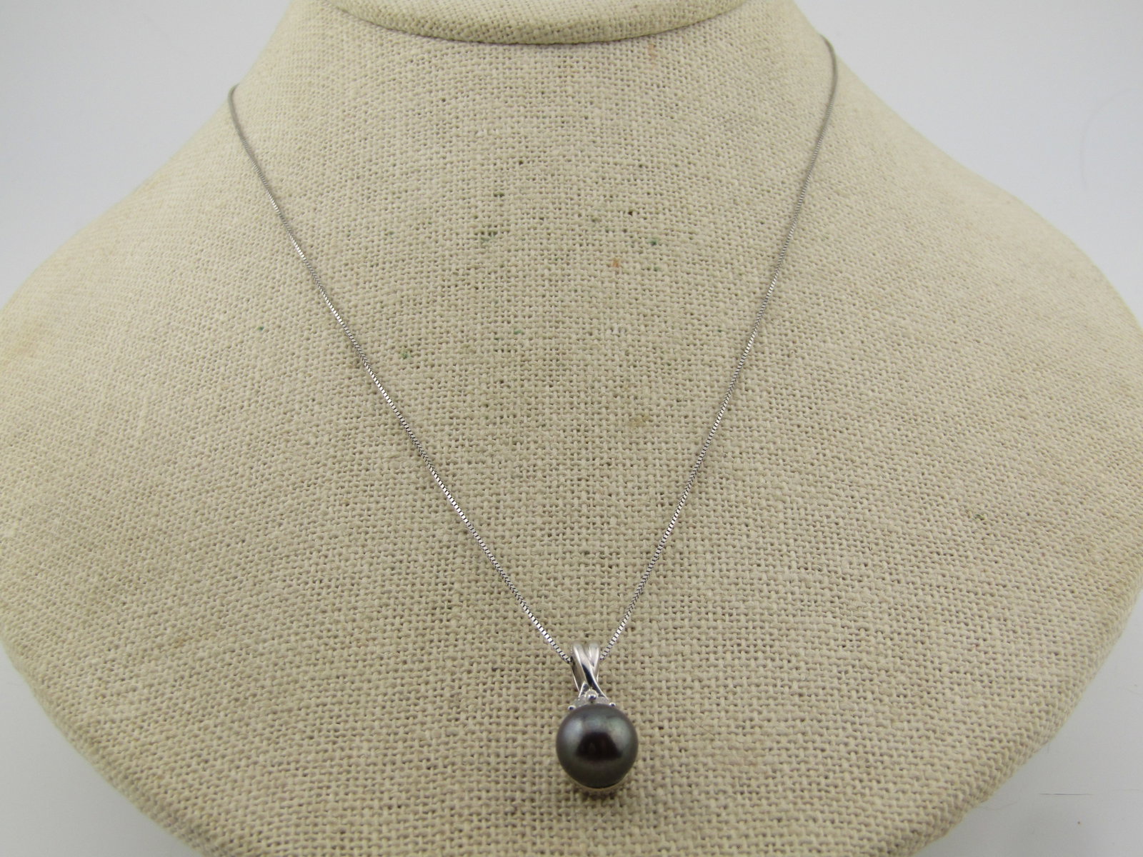 Vintage 14kt Tahitian Pearl Diamond Necklace, 18", 1980's-1990's - 3