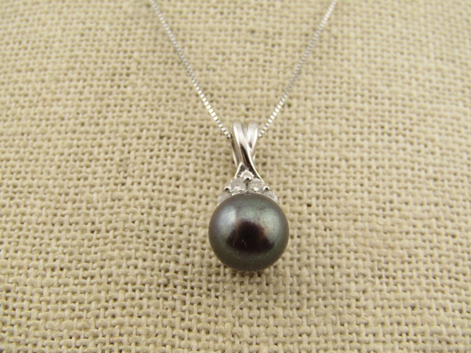 Vintage 14kt Tahitian Pearl Diamond Necklace, 18", 1980's-1990's - 4