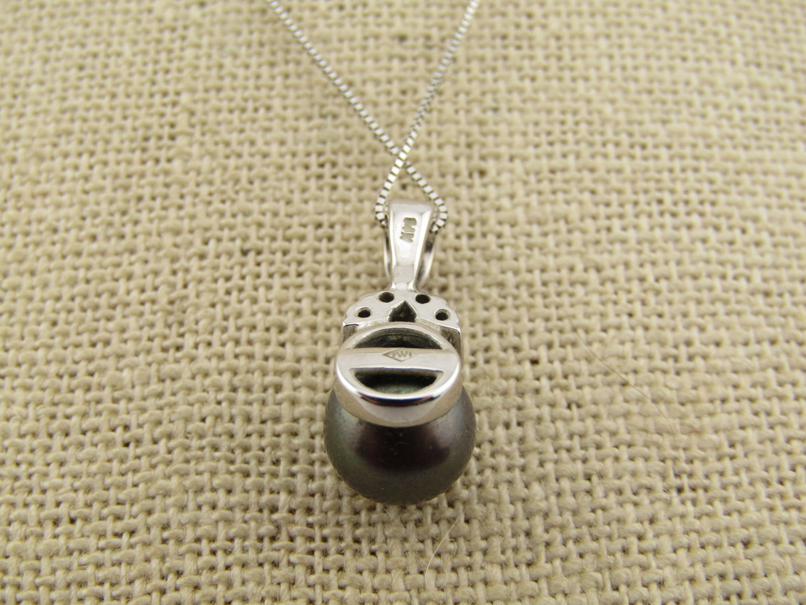 Vintage 14kt Tahitian Pearl Diamond Necklace, 18", 1980's-1990's - 5