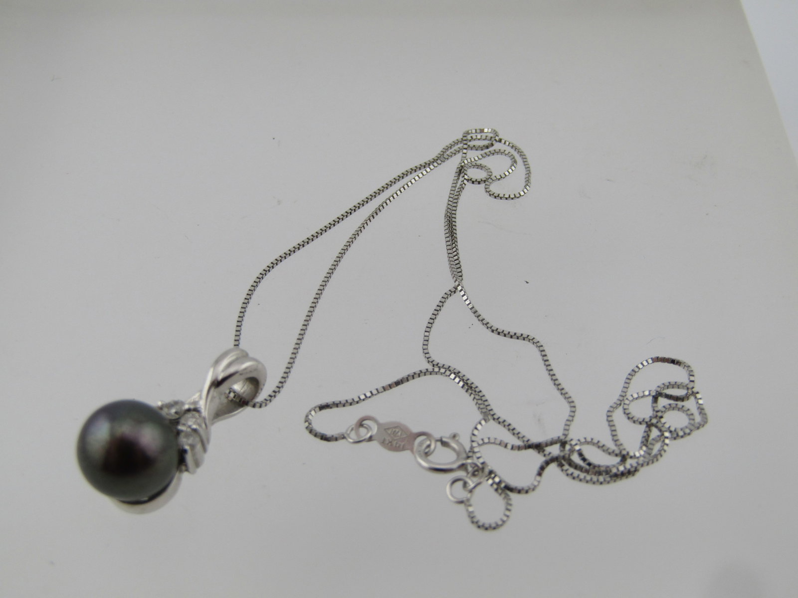 Vintage 14kt Tahitian Pearl Diamond Necklace, 18", 1980's-1990's - 6