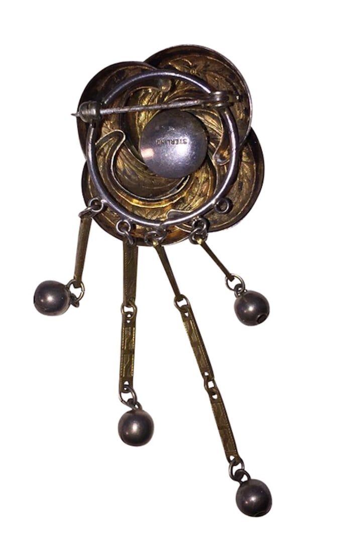 Art Nouveau Sterling Brooch Pin with Tassels - 4