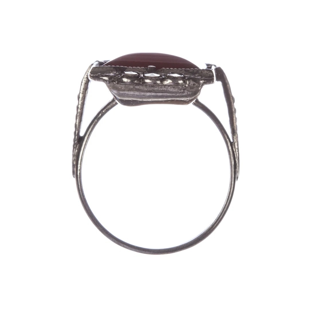 Art Deco Sterling Silver Rectangular Carnelian and Marcasite Ring - 4
