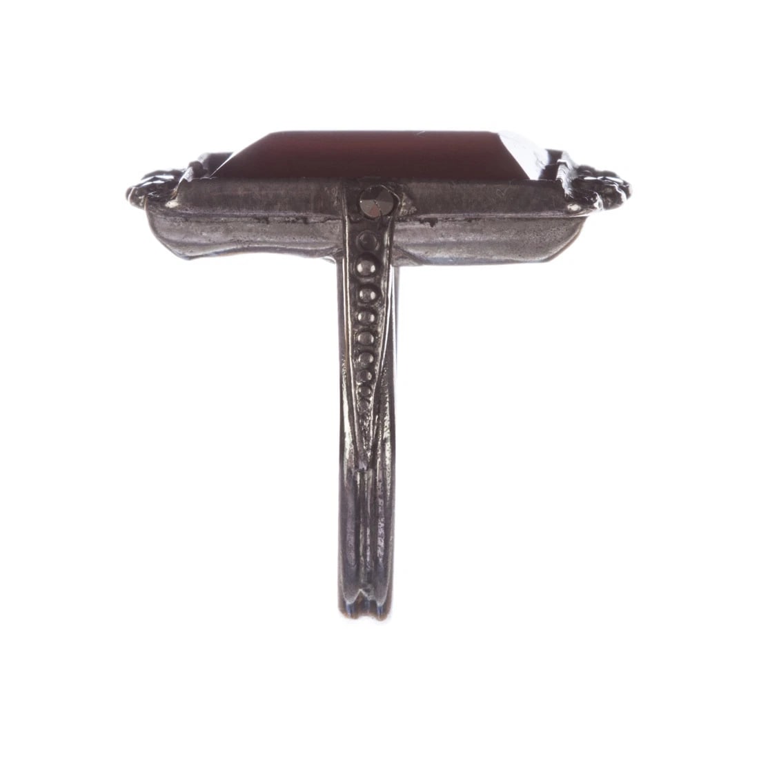 Art Deco Sterling Silver Rectangular Carnelian and Marcasite Ring - 5