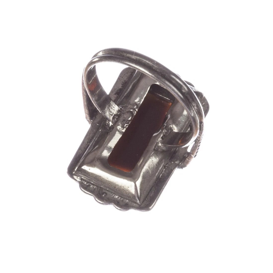Art Deco Sterling Silver Rectangular Carnelian and Marcasite Ring - 6