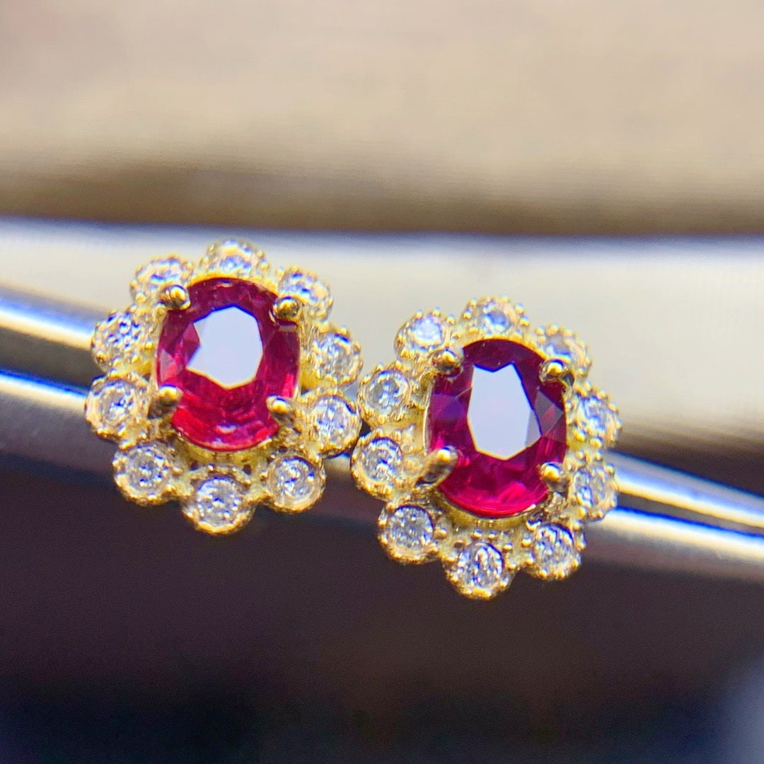 14K GOLD 0.87 CT NATURAL RUBY and DIAMOND EARRINGS - 2