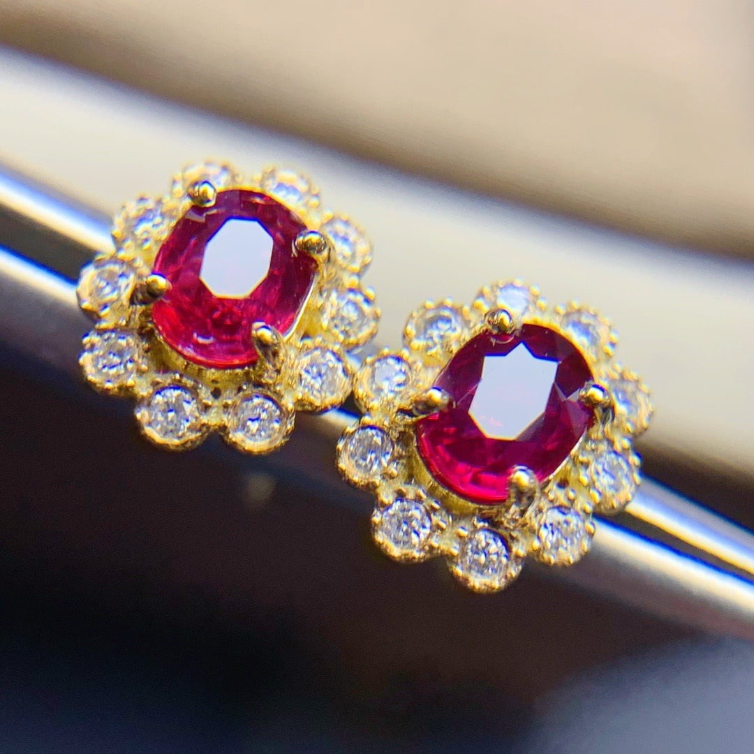 14K GOLD 0.87 CT NATURAL RUBY and DIAMOND EARRINGS - 3