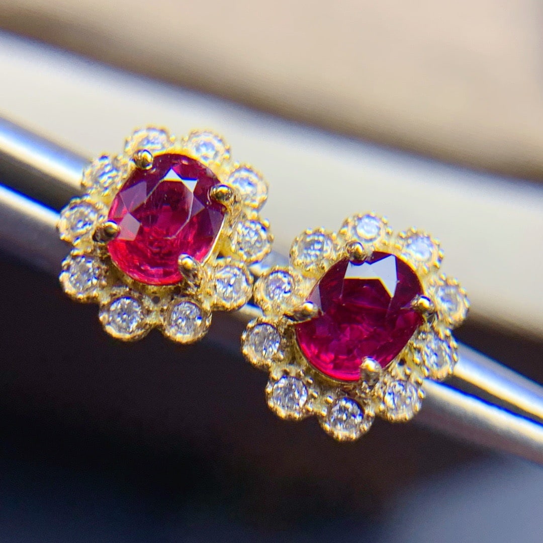 14K GOLD 0.87 CT NATURAL RUBY and DIAMOND EARRINGS - 4