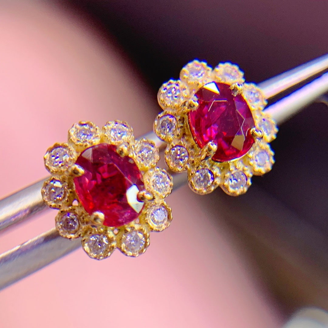 14K GOLD 0.87 CT NATURAL RUBY and DIAMOND EARRINGS - 6