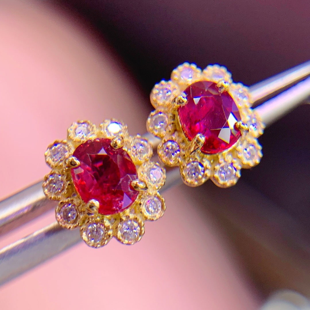 14K GOLD 0.87 CT NATURAL RUBY and DIAMOND EARRINGS - 7