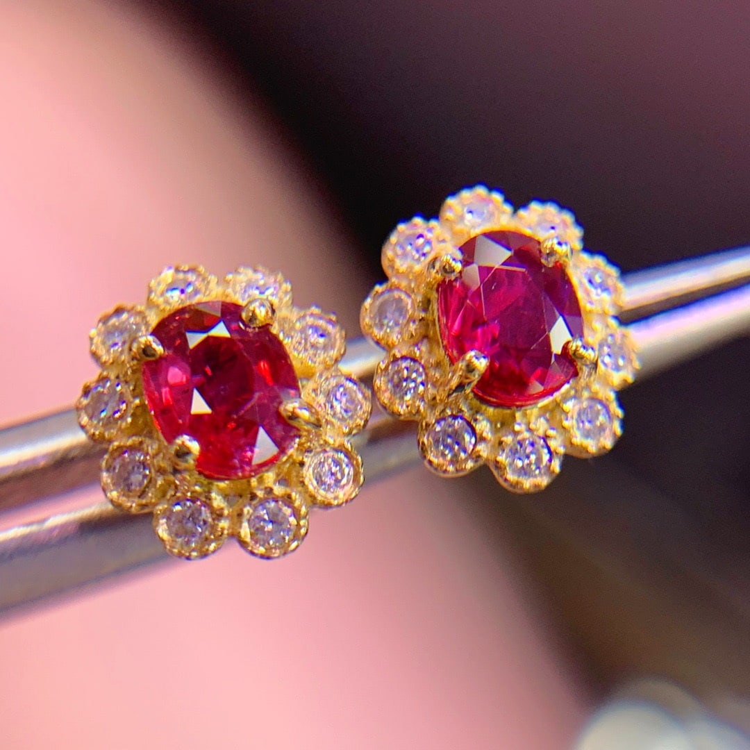 14K GOLD 0.87 CT NATURAL RUBY and DIAMOND EARRINGS - 8