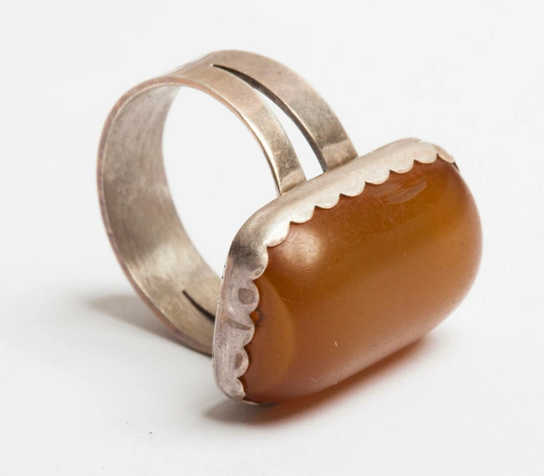 Hand Made Artisan Sterling Silver Butterscotch Amber Ring - 3