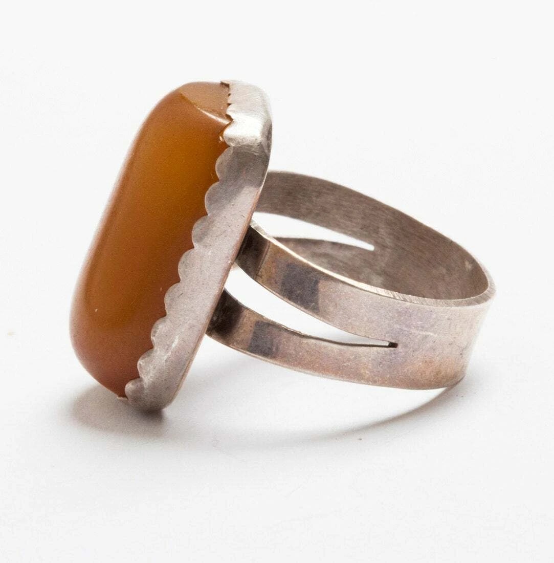 Hand Made Artisan Sterling Silver Butterscotch Amber Ring - 4