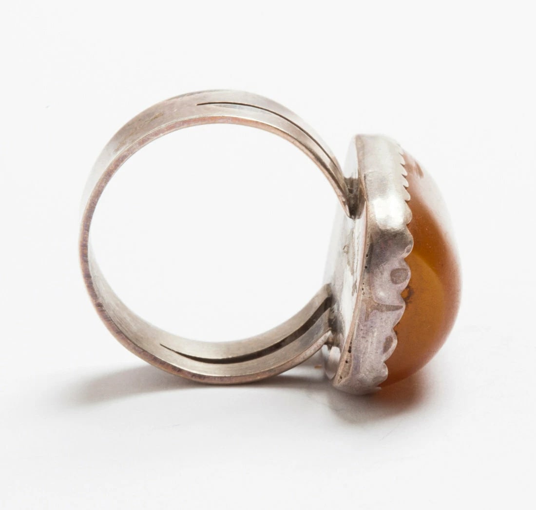Hand Made Artisan Sterling Silver Butterscotch Amber Ring - 5