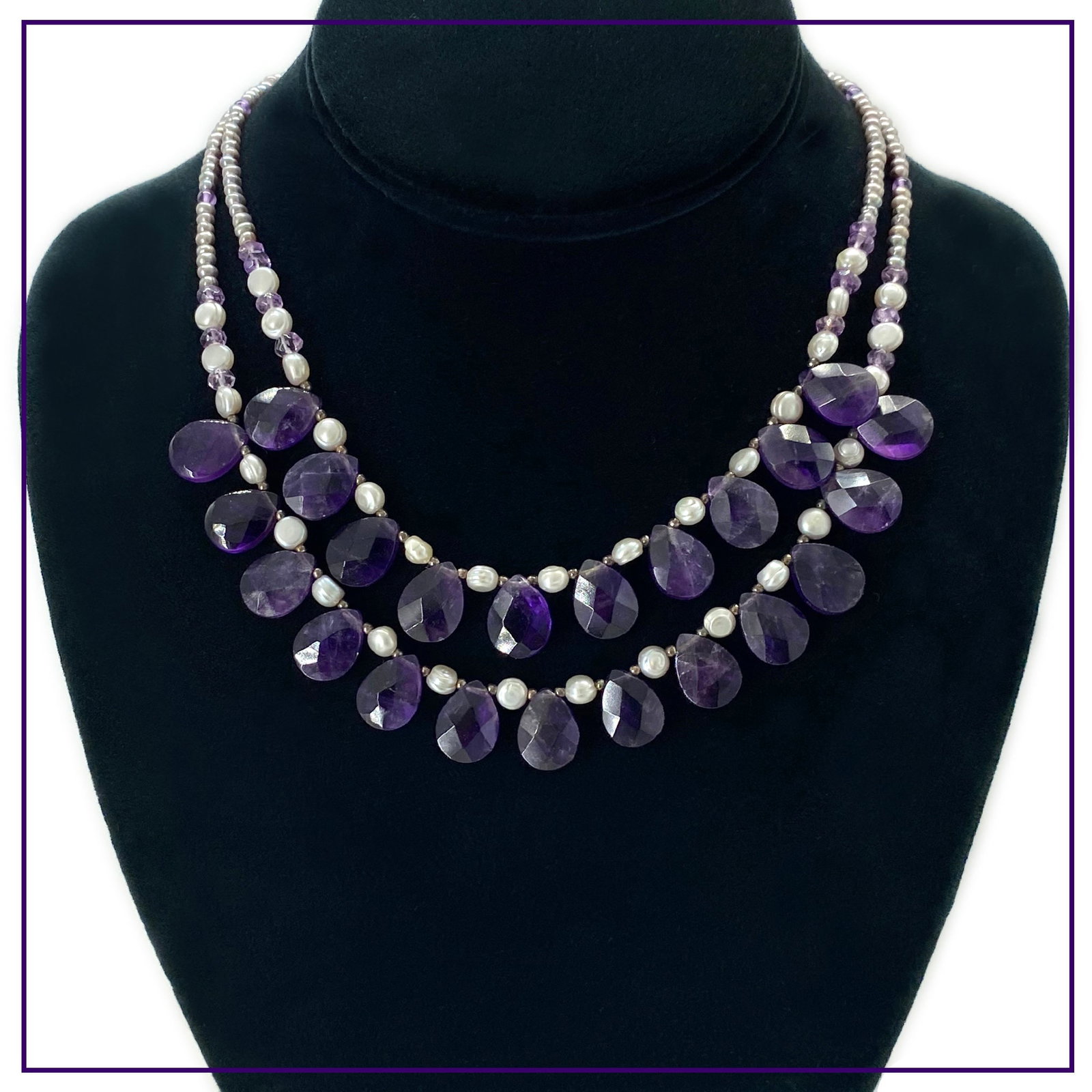 Amethyst and Pearl Double Strand Necklace-II - 3