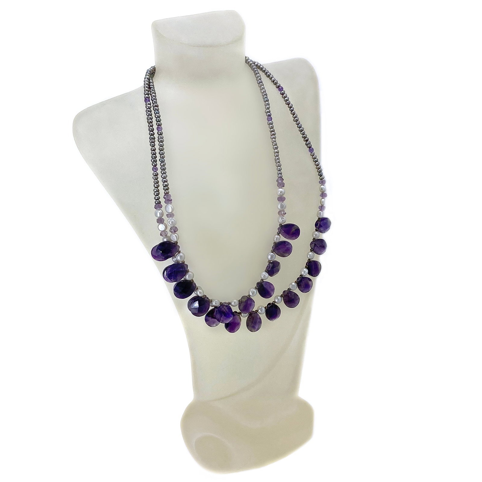 Amethyst and Pearl Double Strand Necklace-II - 4