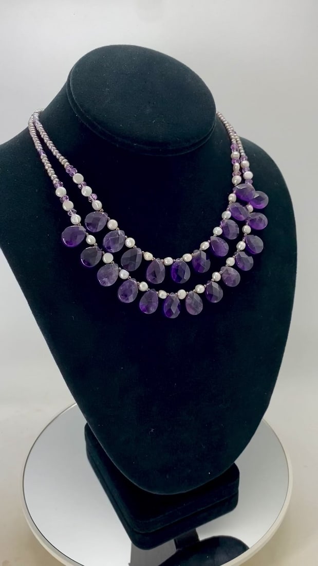 Amethyst and Pearl Double Strand Necklace-II - 5