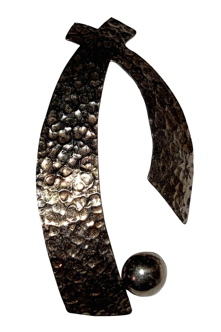 Mexican Sterling Silver Abstract Hammered Pendant Earring Set - 3