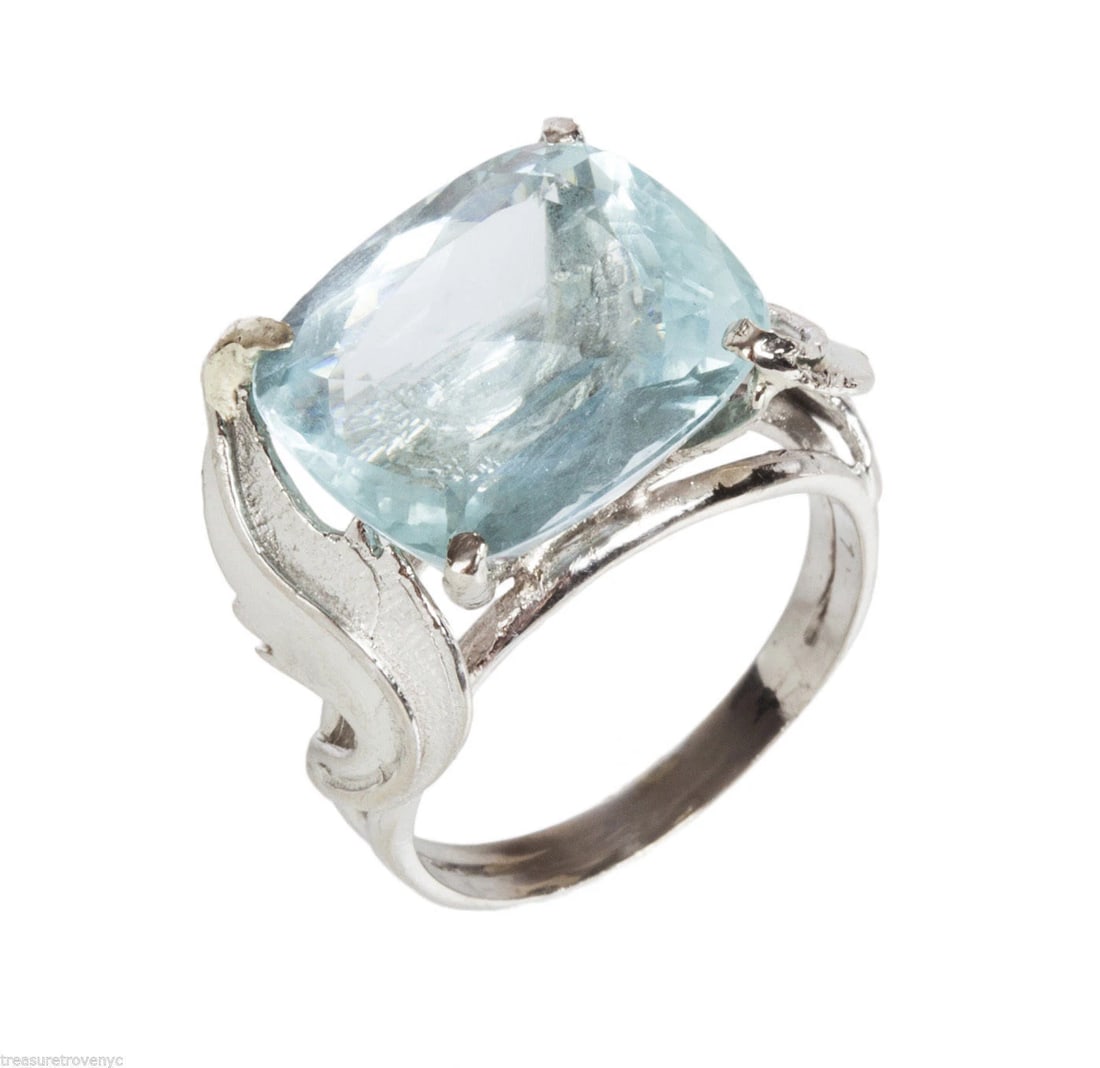 Art Deco 14 kt White Gold Cushion Cut Aquamarine Cocktail Ring (1 of 6)
