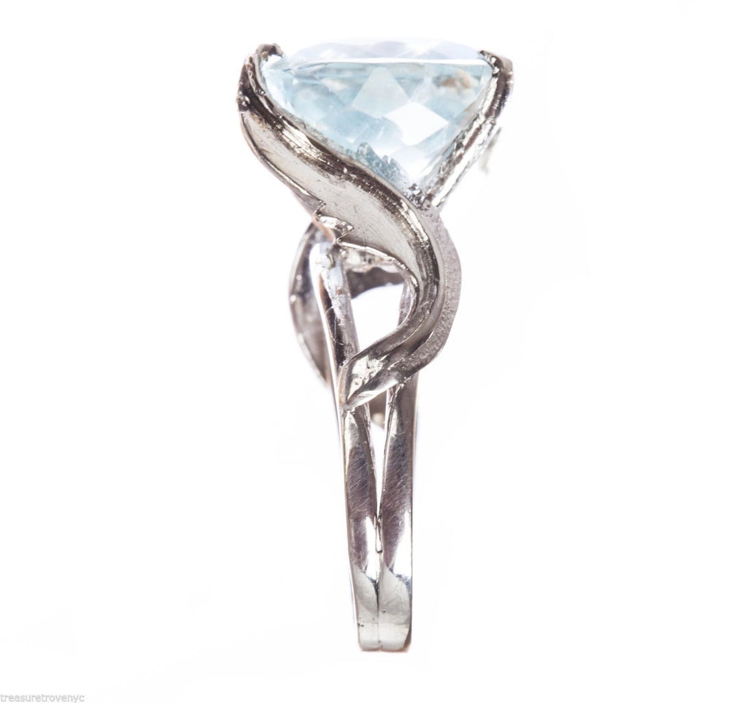 Art Deco 14 kt White Gold Cushion Cut Aquamarine Cocktail Ring - 5