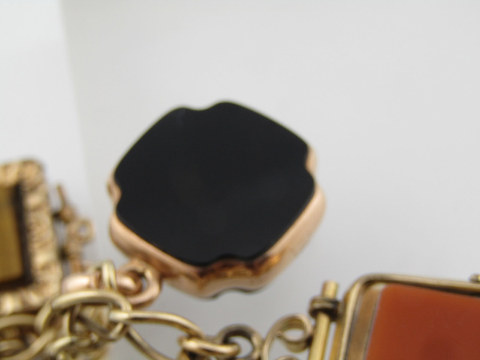 Vintage Victorian Watch Fob Charm Bracelet, 14kt Bracelet - 18