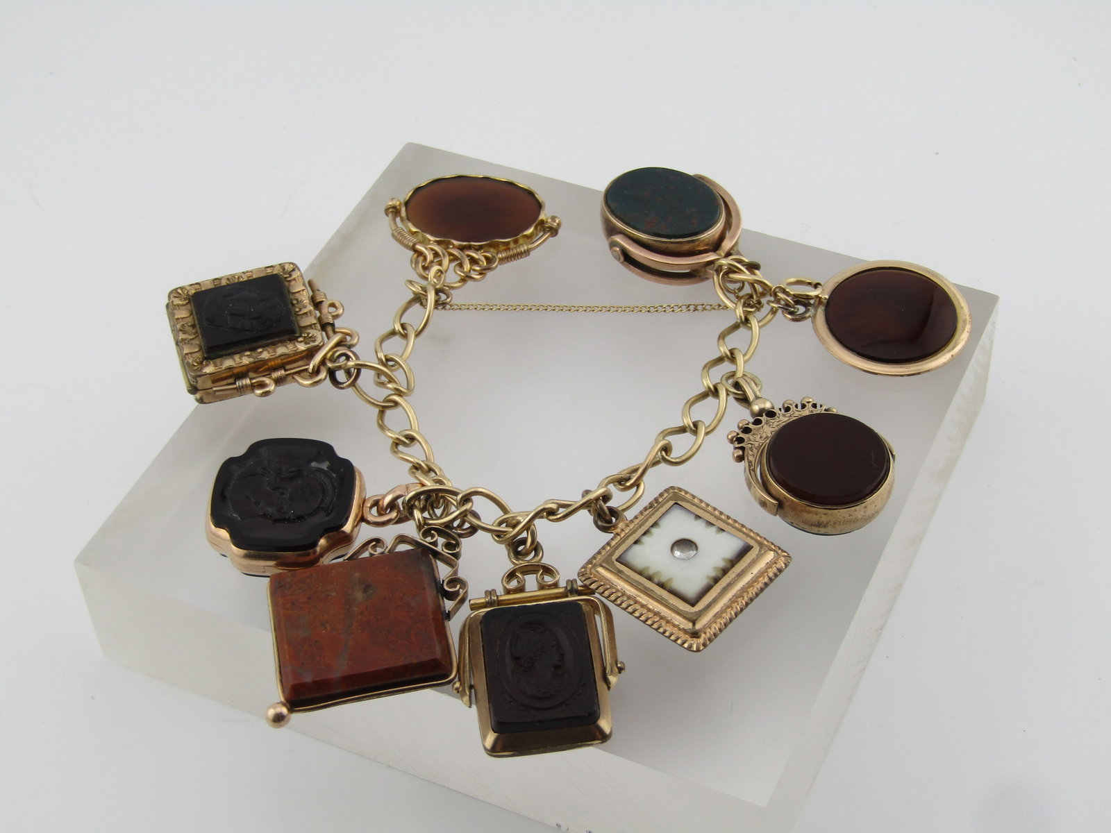 Vintage Victorian Watch Fob Charm Bracelet, 14kt Bracelet (1 of 20)