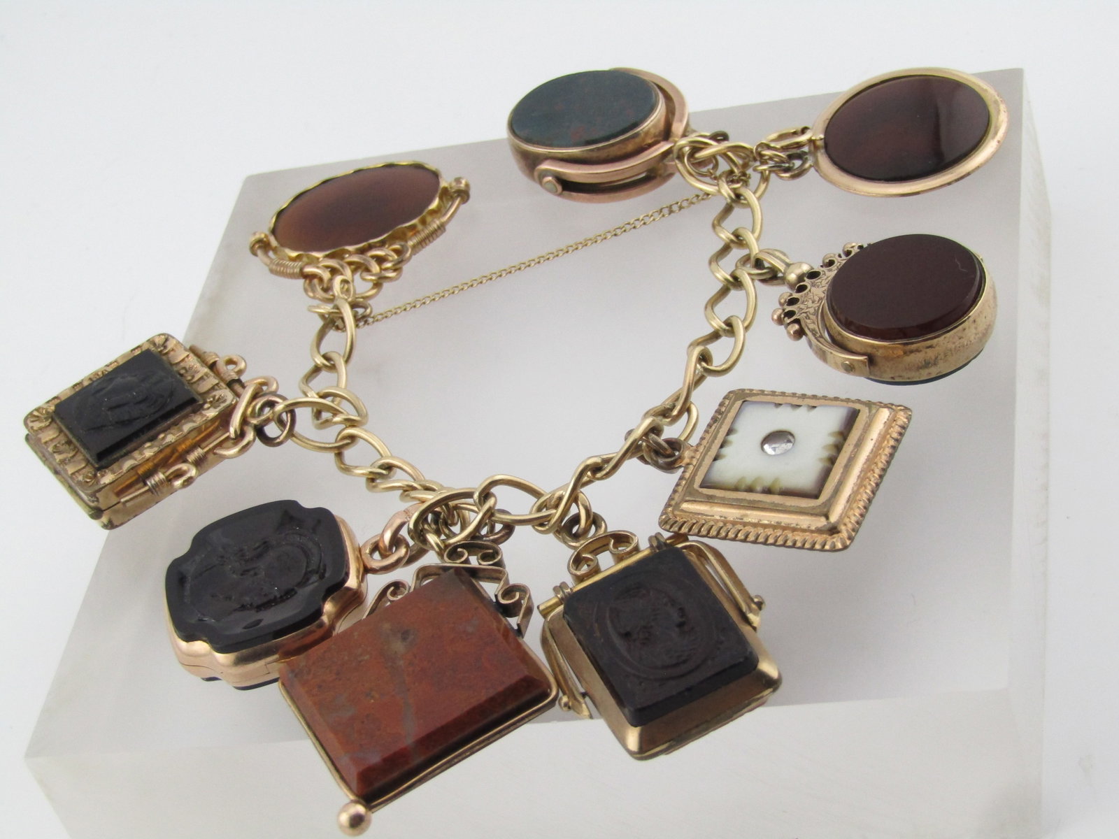 Vintage Victorian Watch Fob Charm Bracelet, 14kt Bracelet - 3