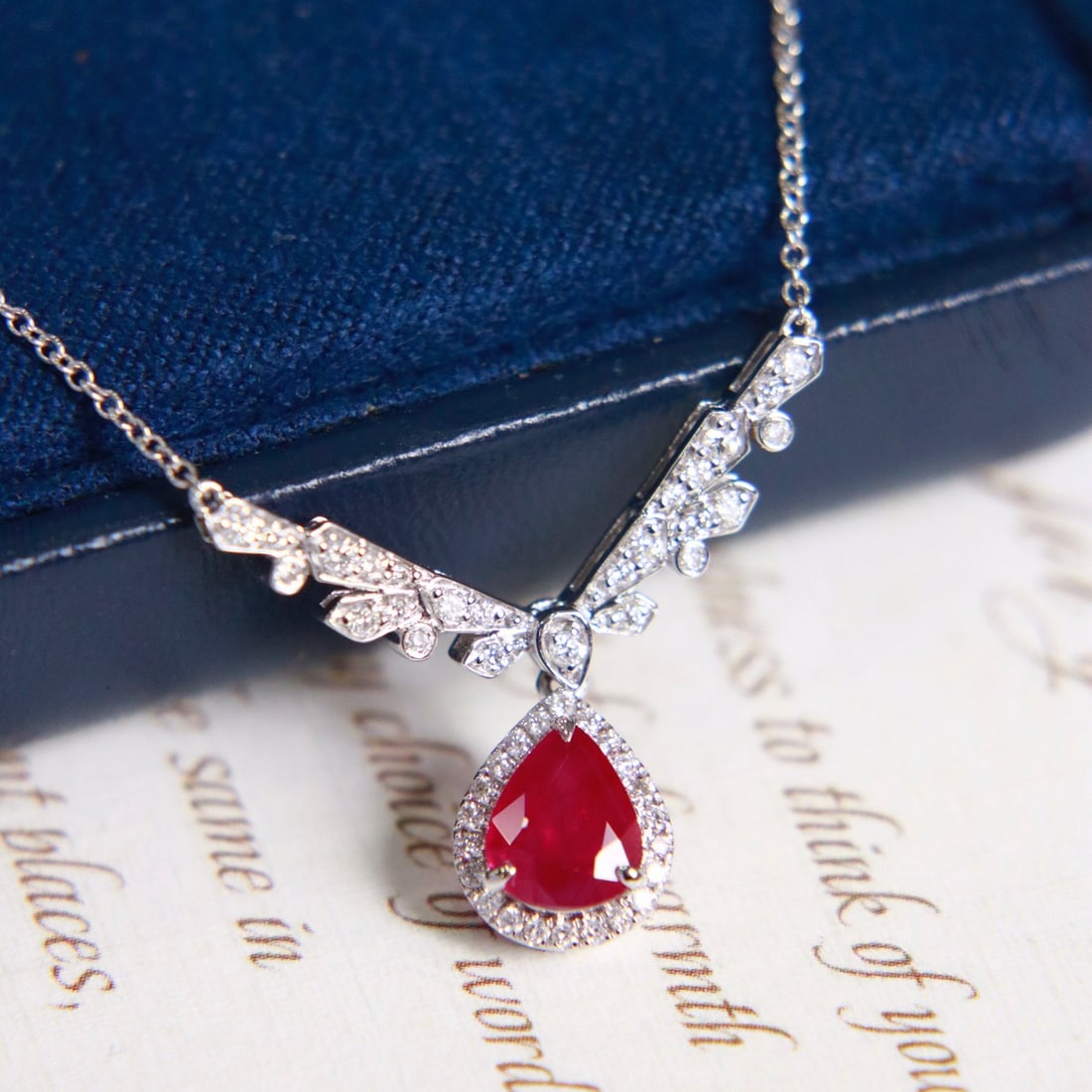 14K GOLD 1.35 CTW NATURAL RUBY and DIAMOND NECKLACE - 2