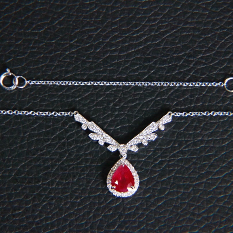 14K GOLD 1.35 CTW NATURAL RUBY and DIAMOND NECKLACE - 3