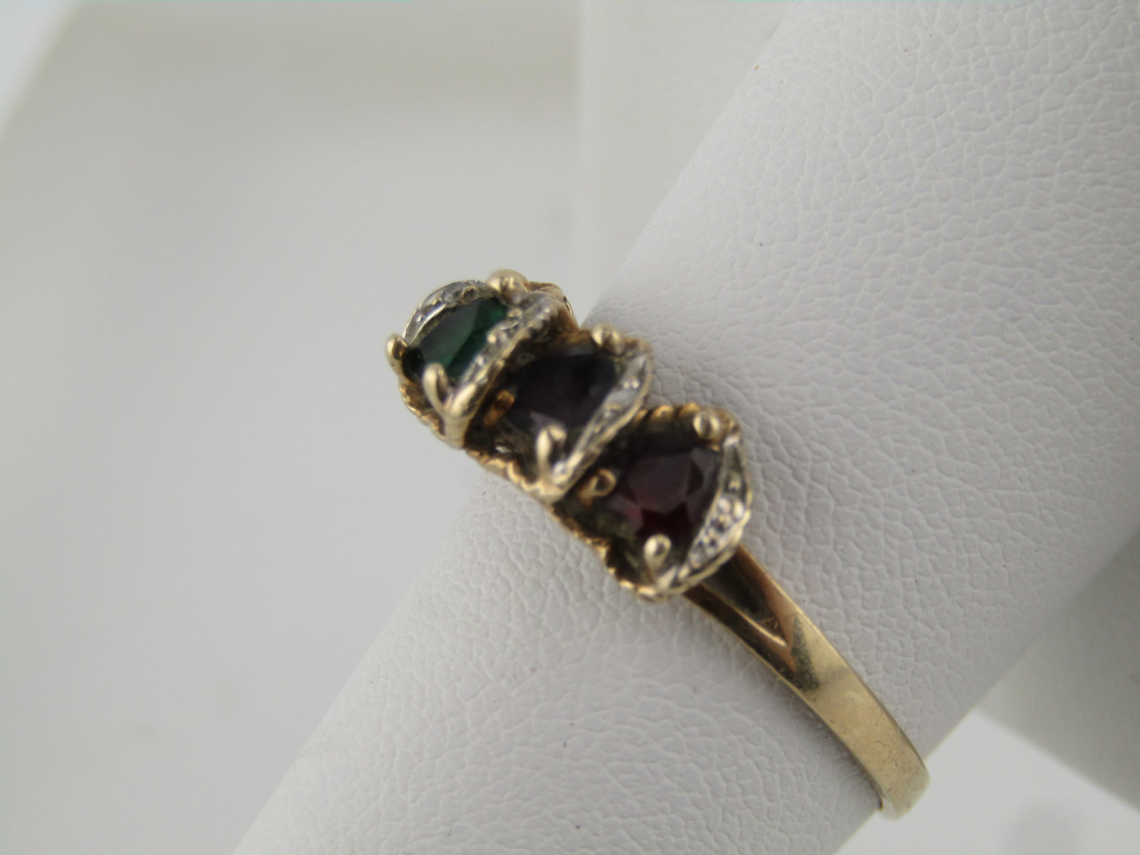 Vintage 10kt Tiered Gemstone Heart Ring, Sz. 9. Signed AAJ. 1960's-1970's - 3