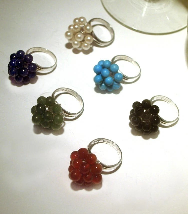 3 Tier Grape Cluster Cocktail Ring Sterling Silver with Black Onyx Beads - 5