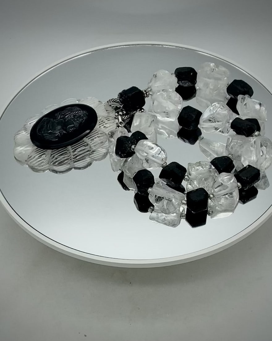 Rock Crystal and Tourmaline Necklace with Cameo Pendant - 2