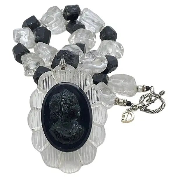 Rock Crystal and Tourmaline Necklace with Cameo Pendant - 3