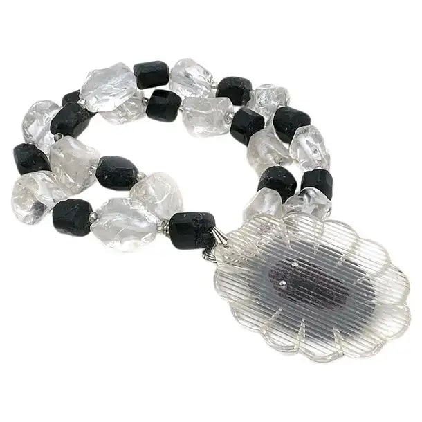 Rock Crystal and Tourmaline Necklace with Cameo Pendant - 4