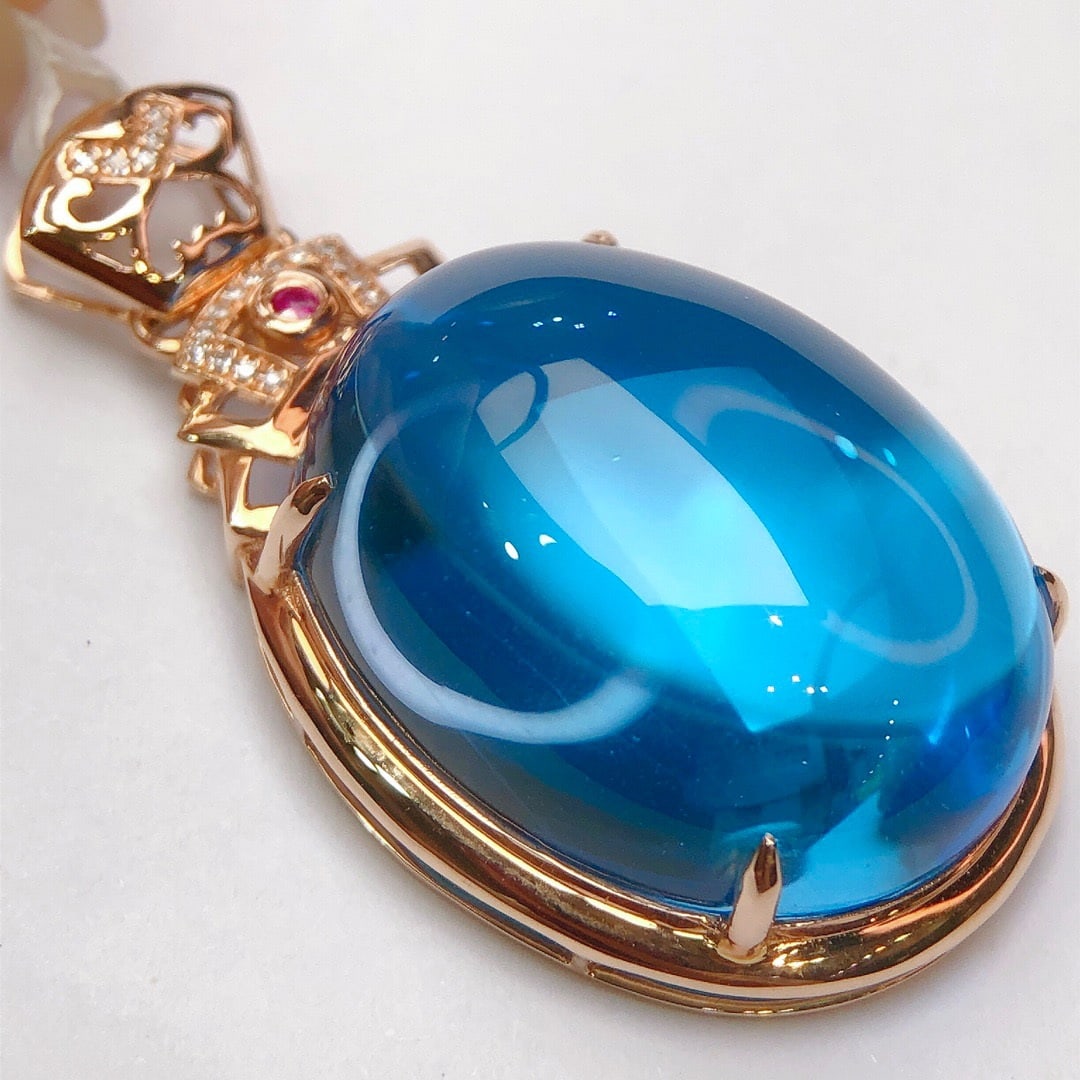 14K GOLD 43.65 CT NATURAL TOPAZ and DIAMOND PENDANT - 2