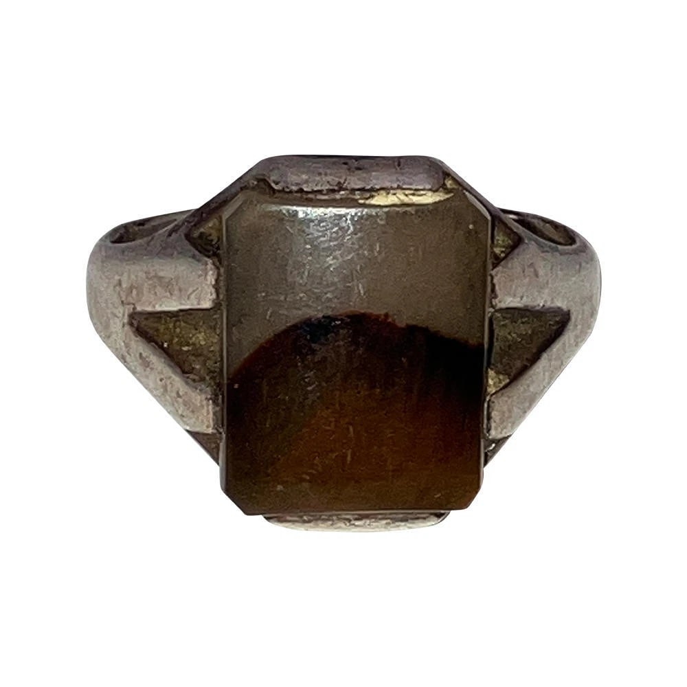 Art Deco Mens Sterling Silver Rectangular Dendritic Agate Ring (1 of 7)