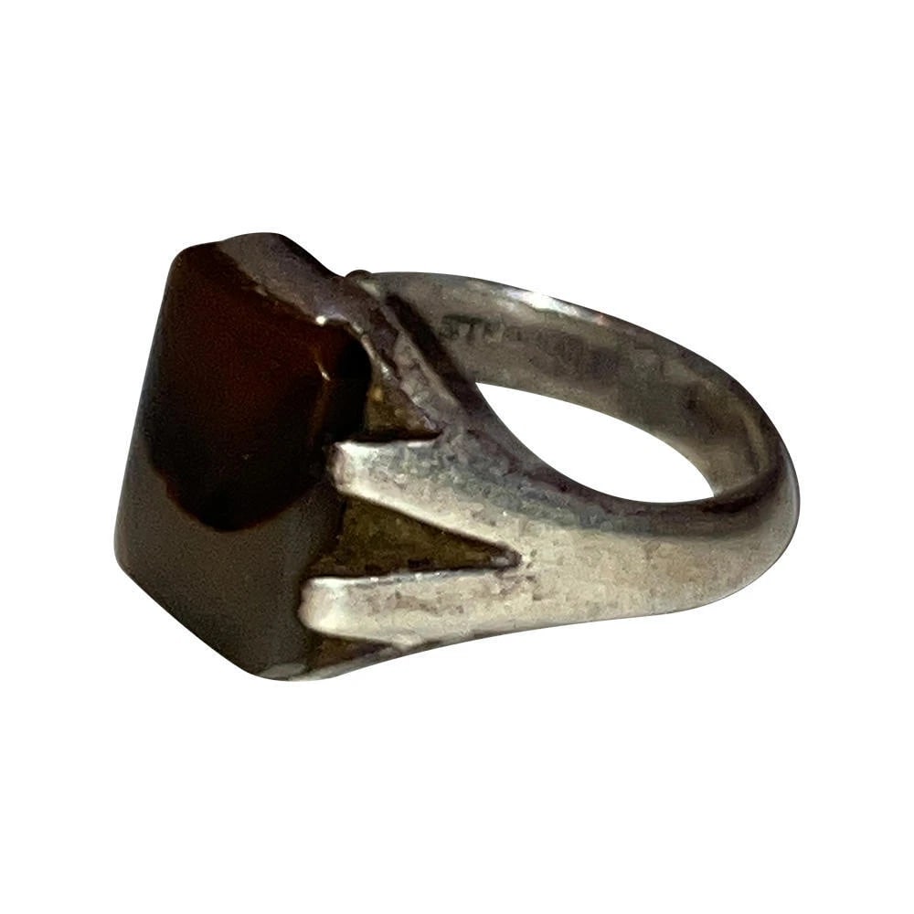 Art Deco Mens Sterling Silver Rectangular Dendritic Agate Ring - 3
