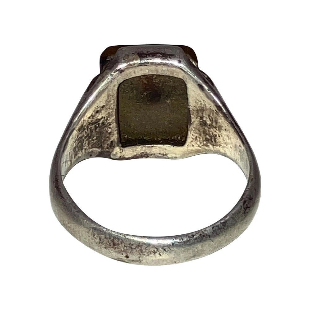 Art Deco Mens Sterling Silver Rectangular Dendritic Agate Ring - 5