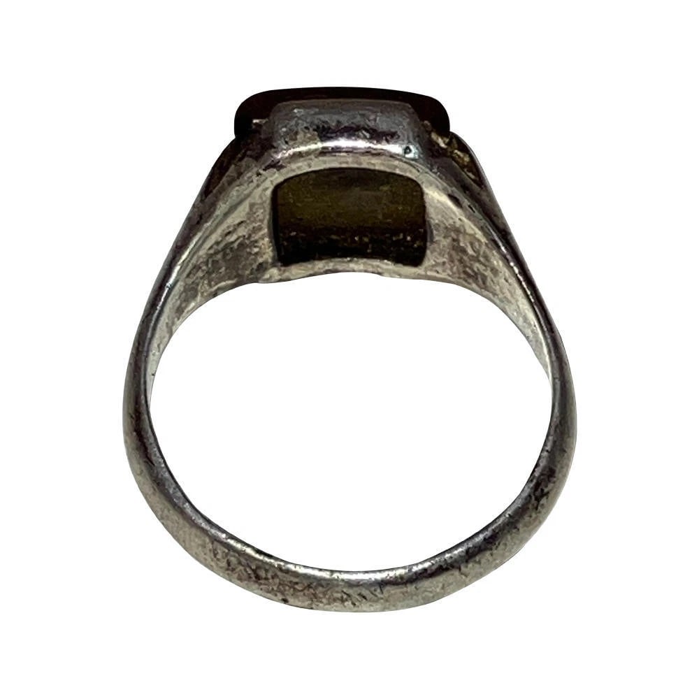 Art Deco Mens Sterling Silver Rectangular Dendritic Agate Ring - 6