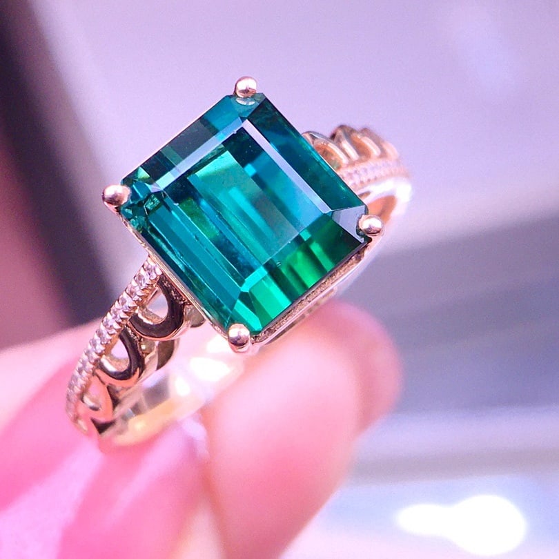 14K GOLD 4.5 CT NATURAL TOURMALINE and DIAMOND RING - 2