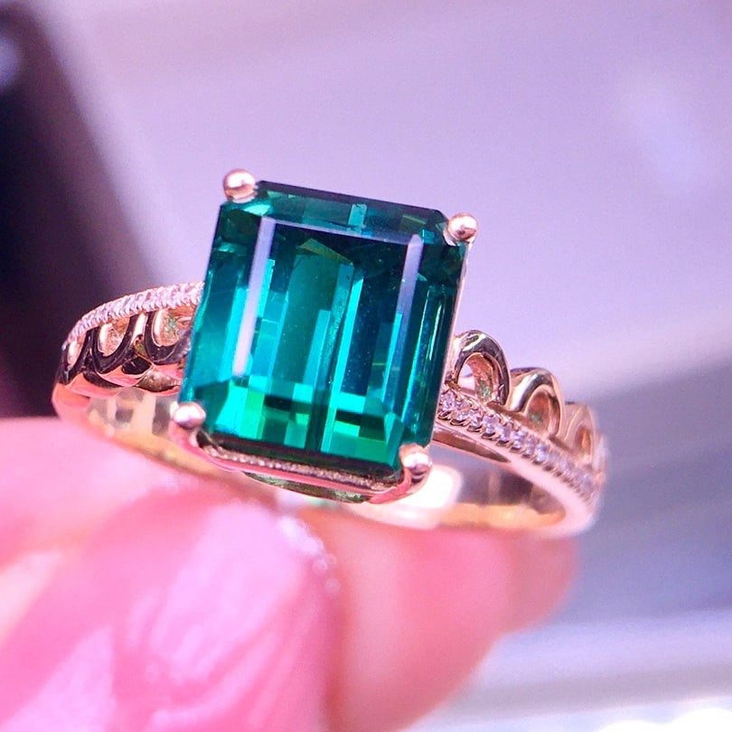 14K GOLD 4.5 CT NATURAL TOURMALINE and DIAMOND RING - 3