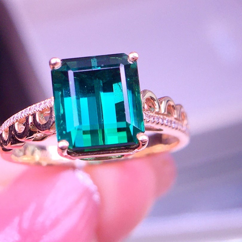 14K GOLD 4.5 CT NATURAL TOURMALINE and DIAMOND RING - 4