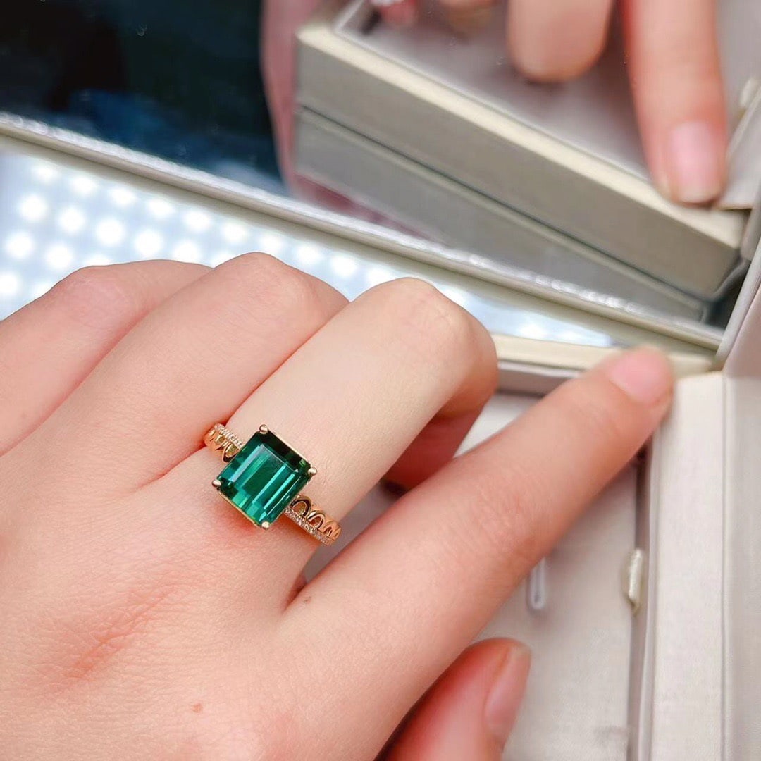 14K GOLD 4.5 CT NATURAL TOURMALINE and DIAMOND RING - 6