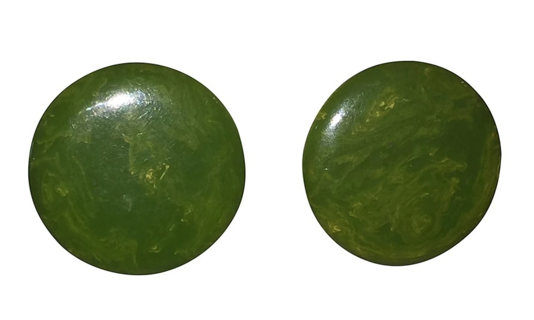 Green Swirl Round Bakelite Earrings - 2