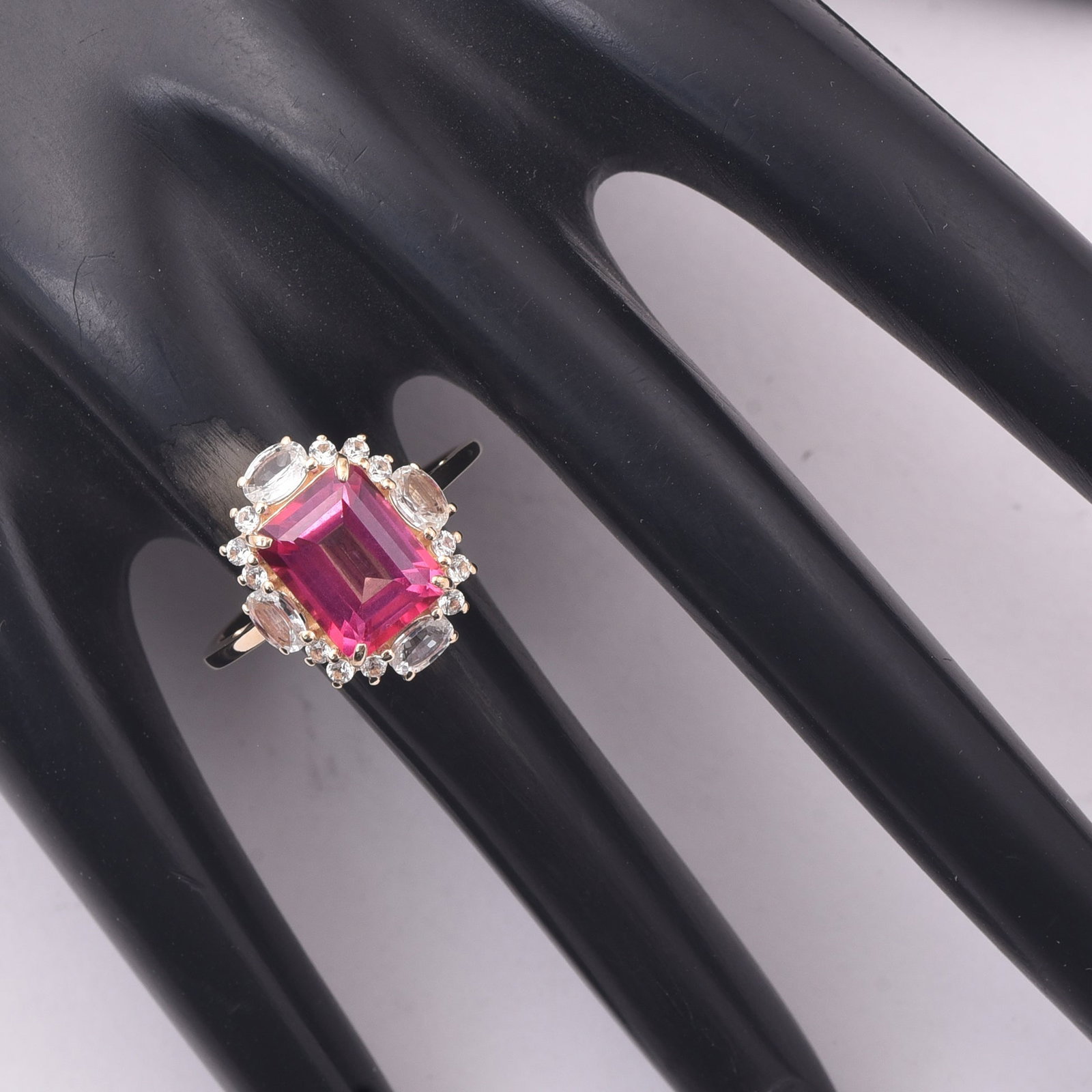 3.98 Ct Octagon Pink Topaz 9K Gold Ring - 2
