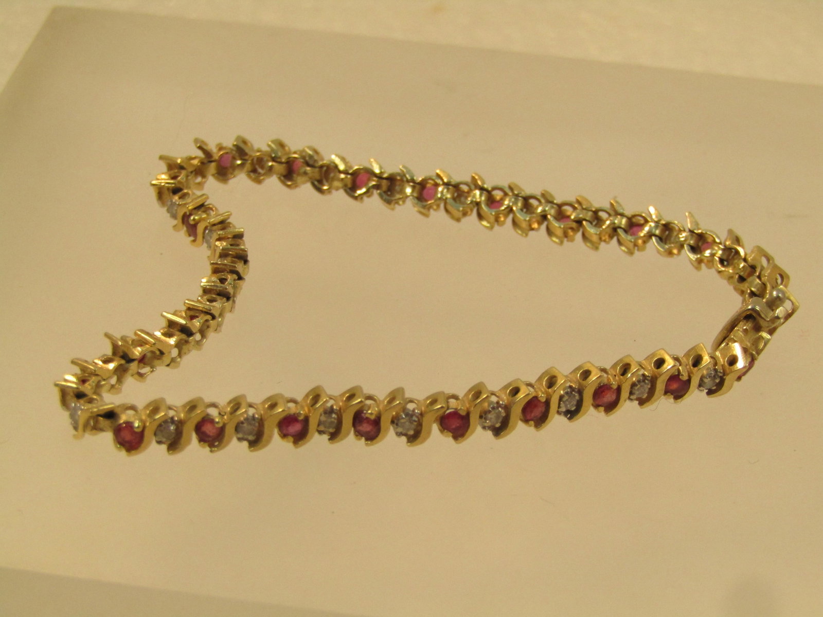 Vintage 14kt Ruby and Diamond Tennis Bracelet, 7.25", Signed, 1980's - 2