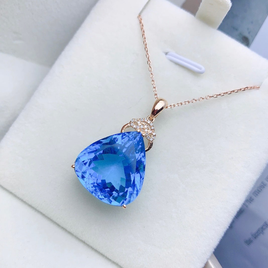 14K GOLD 26.11 CTW NATURAL TOPAZ and DIAMOND PENDANT - 2