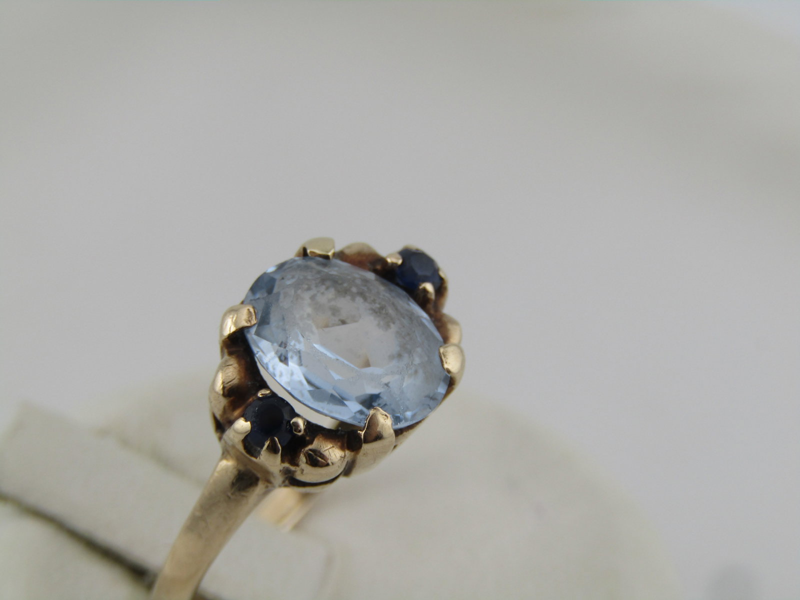 Vintage 10kt Aquamarine and Blue Sapphire Ring, Sz. 6.5, 1950's-1960's - 3
