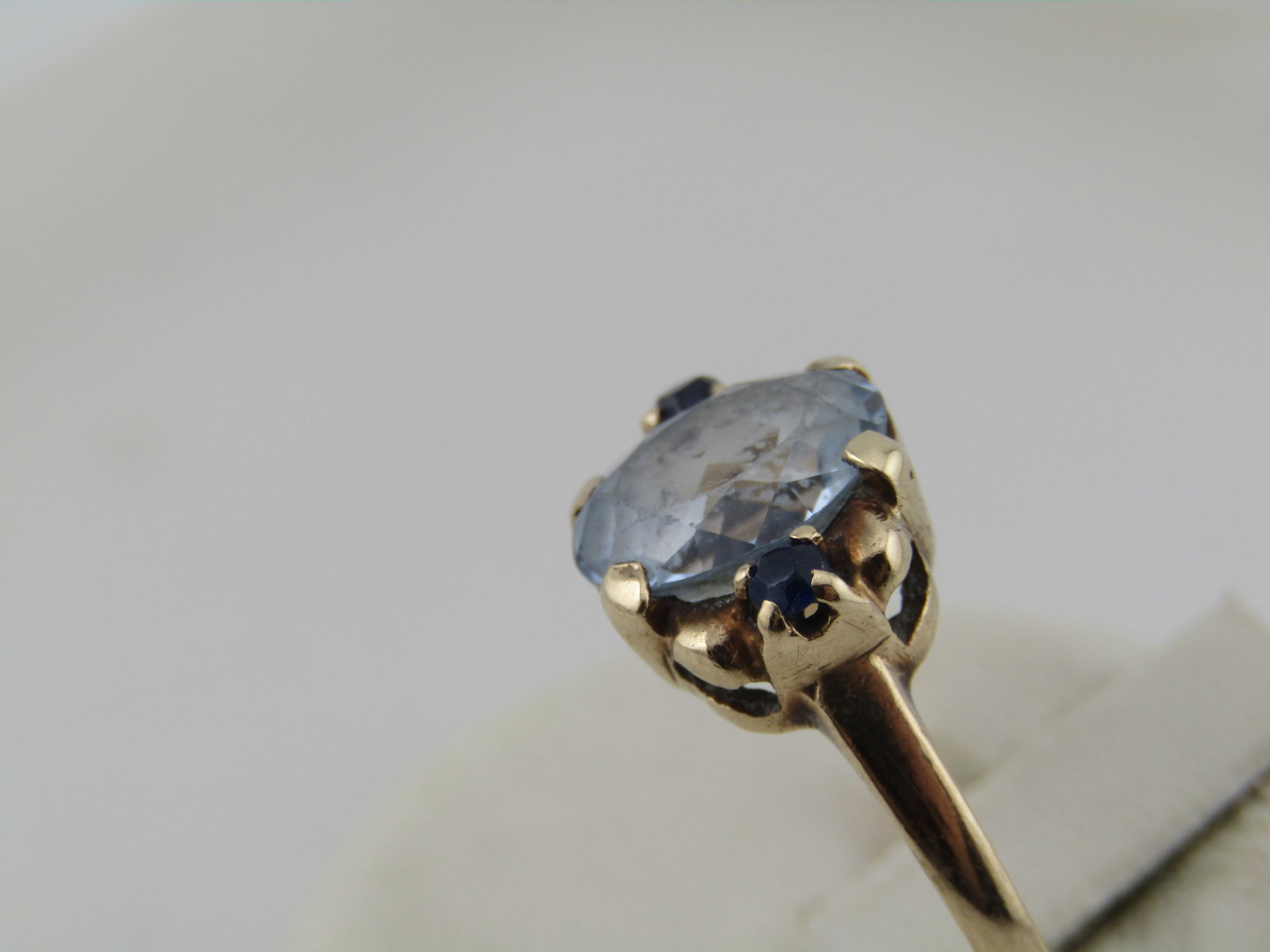 Vintage 10kt Aquamarine and Blue Sapphire Ring, Sz. 6.5, 1950's-1960's - 4